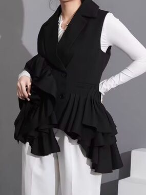 Black Ruffled Peplum Vest